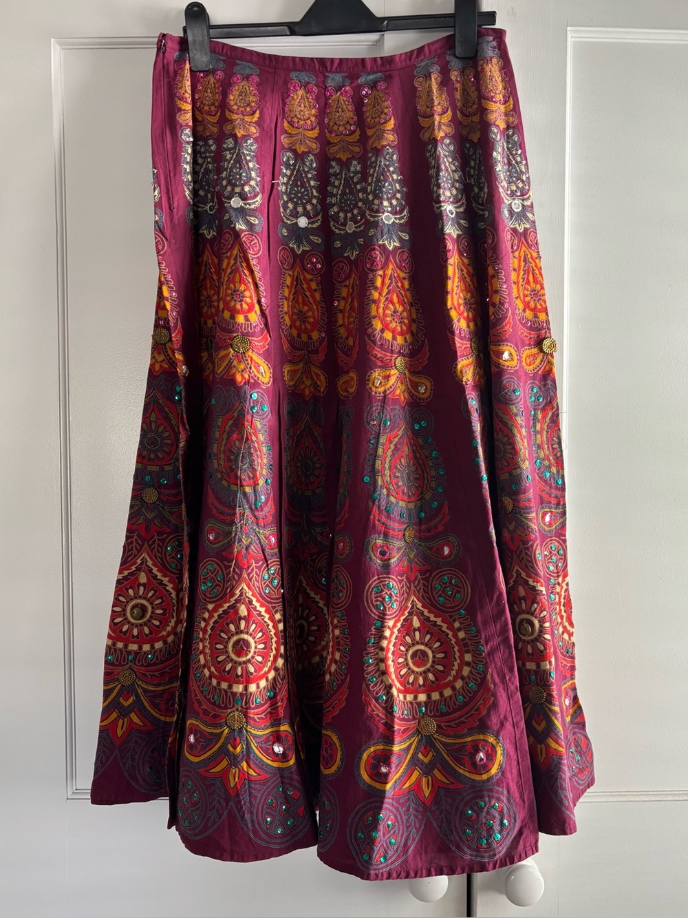 Boho Burgundy Paisley Maxi Skirt Size S/M